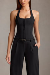 Corset-Detail Halterneck Jumpsuit in Black