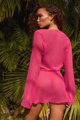 Cowl-Neck Mini Dress in Fuchsia