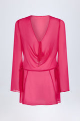 Cowl-Neck Mini Dress in Fuchsia