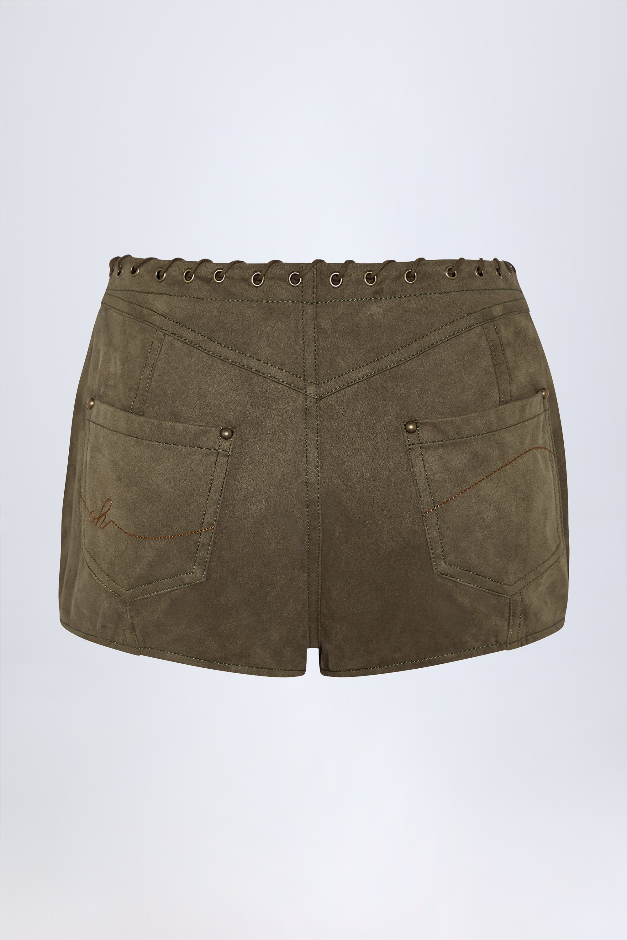 Lace-Up Mid-Rise Shorts in Dark Khaki