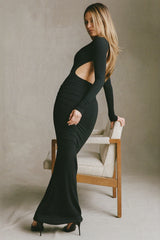 Modal Ruched Backless Maxi Dress in Black