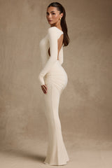 Modal Ruched Backless Maxi Dress in Ivory