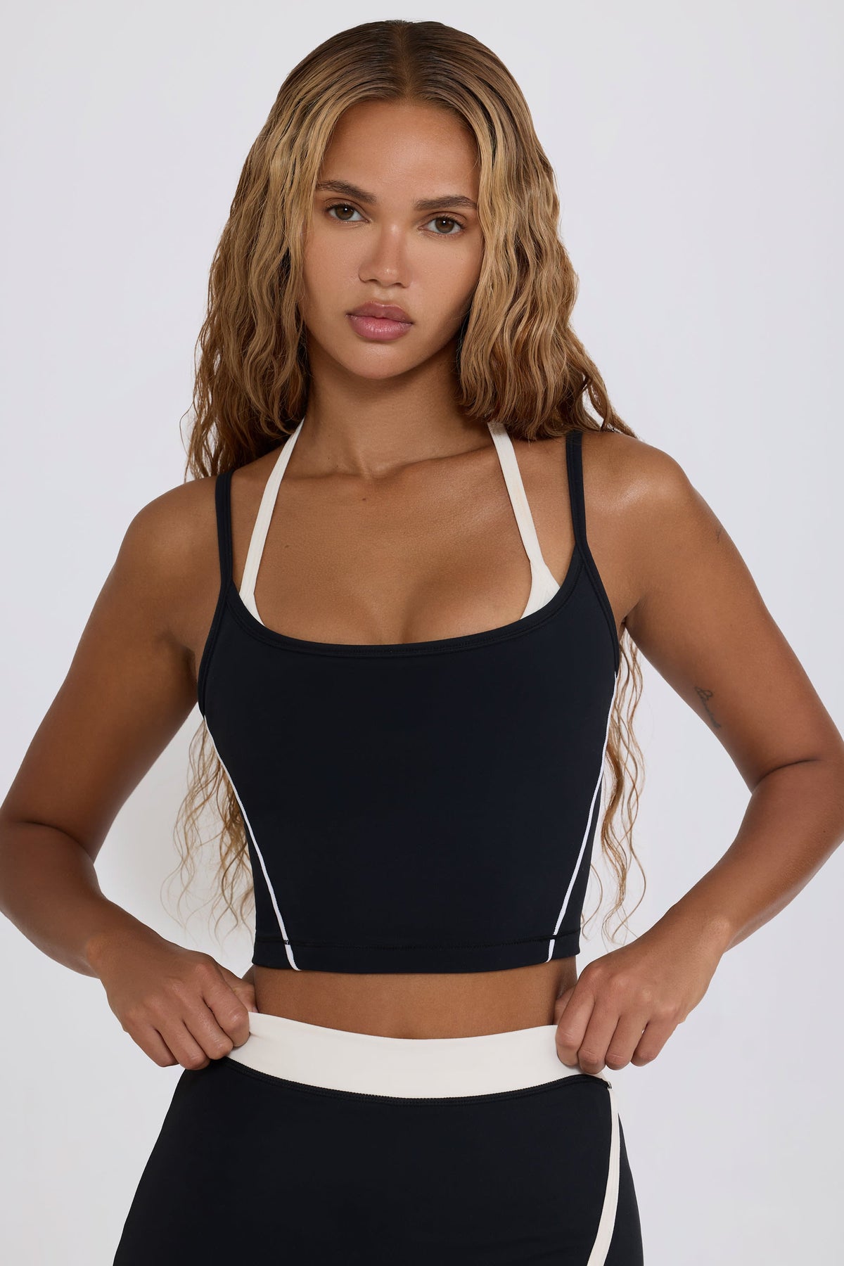 Soft Active Layered Cropped Tank Top in Black