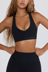 Soft Active V-Neck Sports Bra in Black