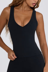 Soft Active V-Neck Tank Top in Black