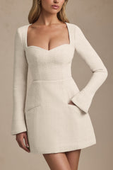 Sweetheart-Neck Structured Mini Dress in Ivory