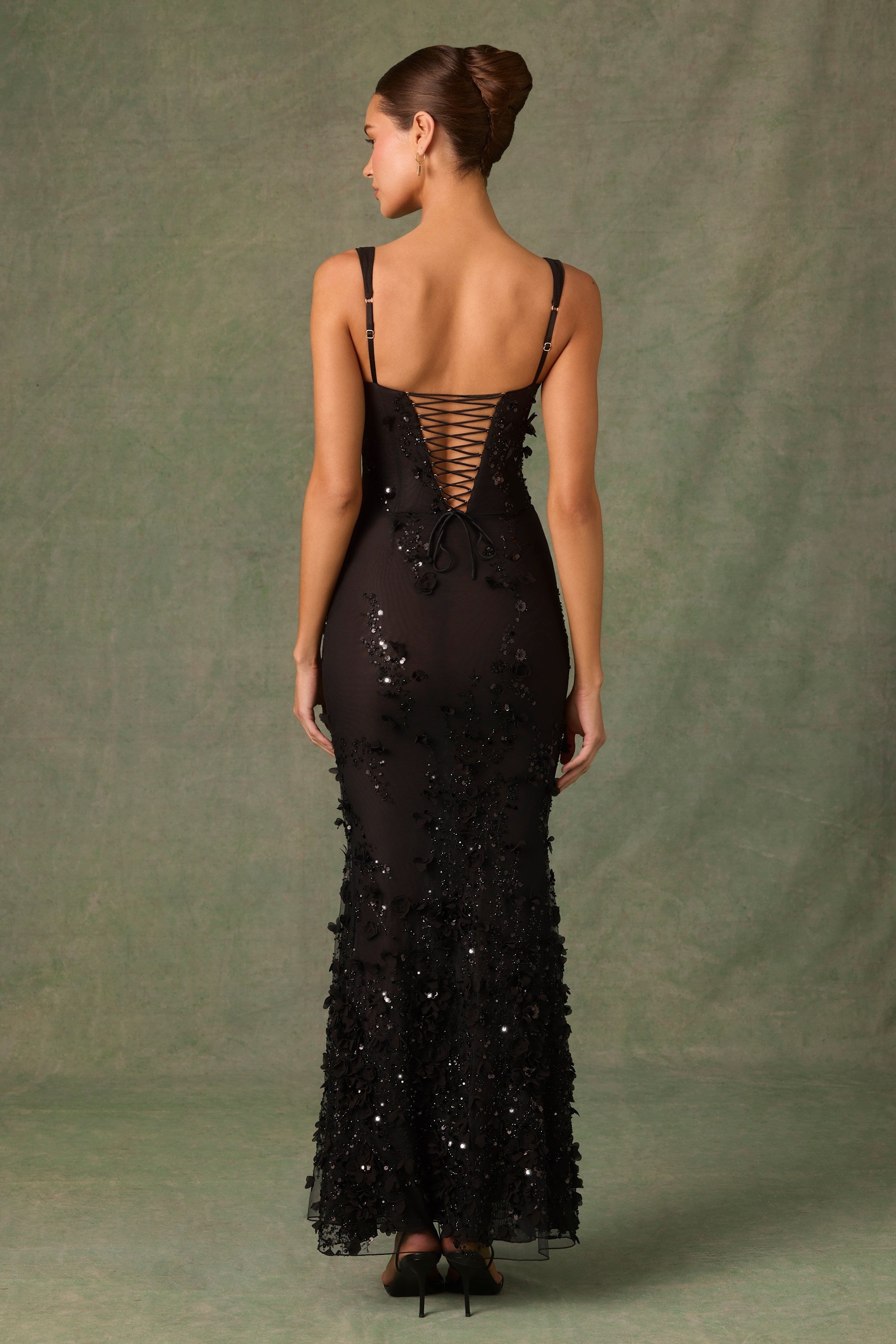Embellished Fishtail Corset Gown in Black